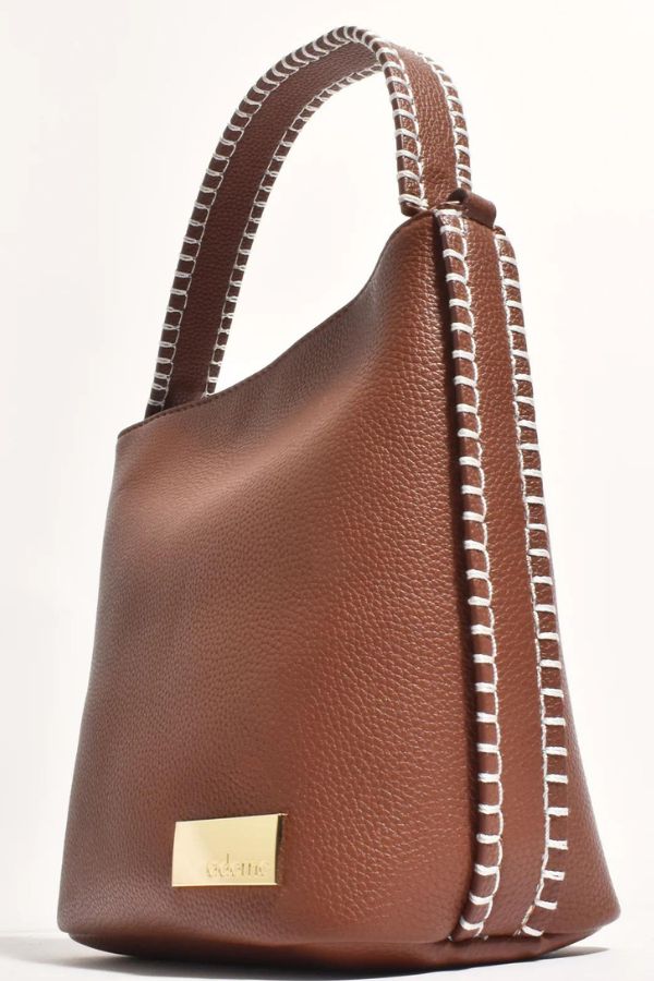 Fiona Blanket Stitch Bucket Bag - (Tan)
