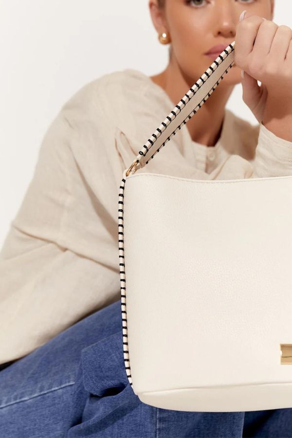 Fiona Blanket Stitch Bucket Bag - (Cream)