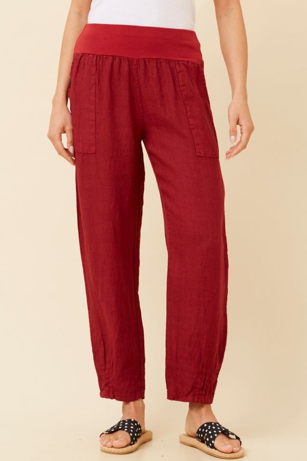 Bree Linen Pants - Cherry Red