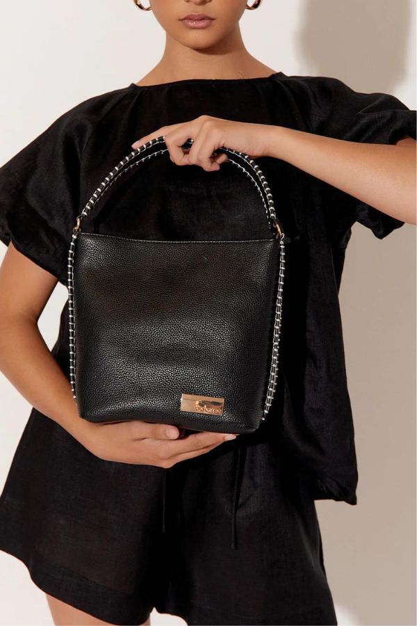 Fiona Blanket Stitch Bucket Bag - (Black)