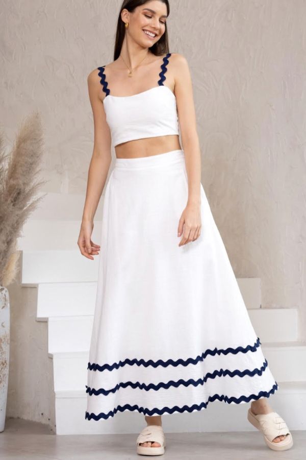 Samantha Skirt Top Set - White/Blue