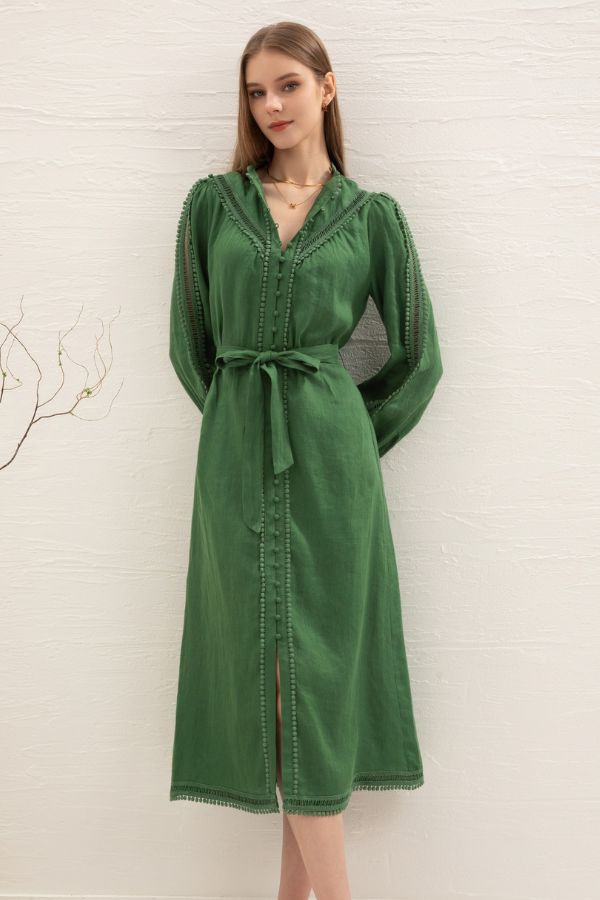 chinese dress ladies Asteria Long Sleeve Linen Dress