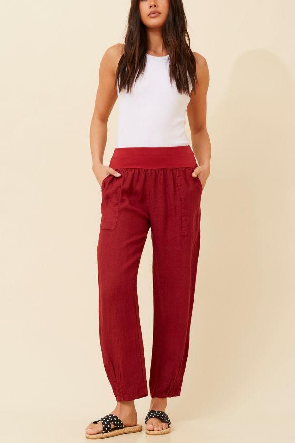 Bree Linen Pants - Cherry Red