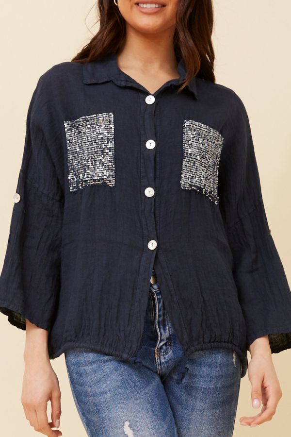 Lana Linen Shirt - Navy