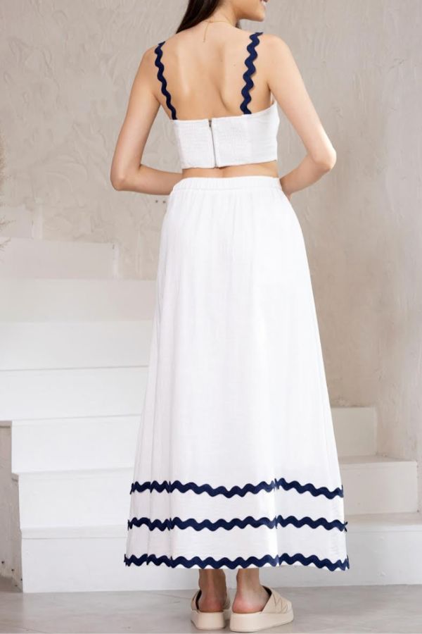 Samantha Skirt Top Set - White/Blue