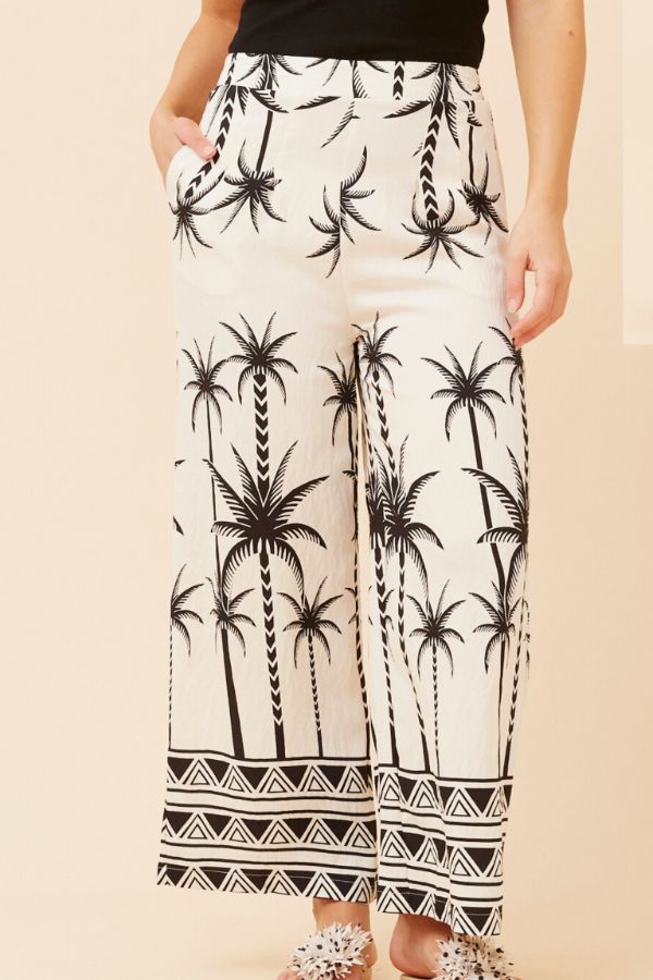 Katherine Topical Print Pant - Beige & Black