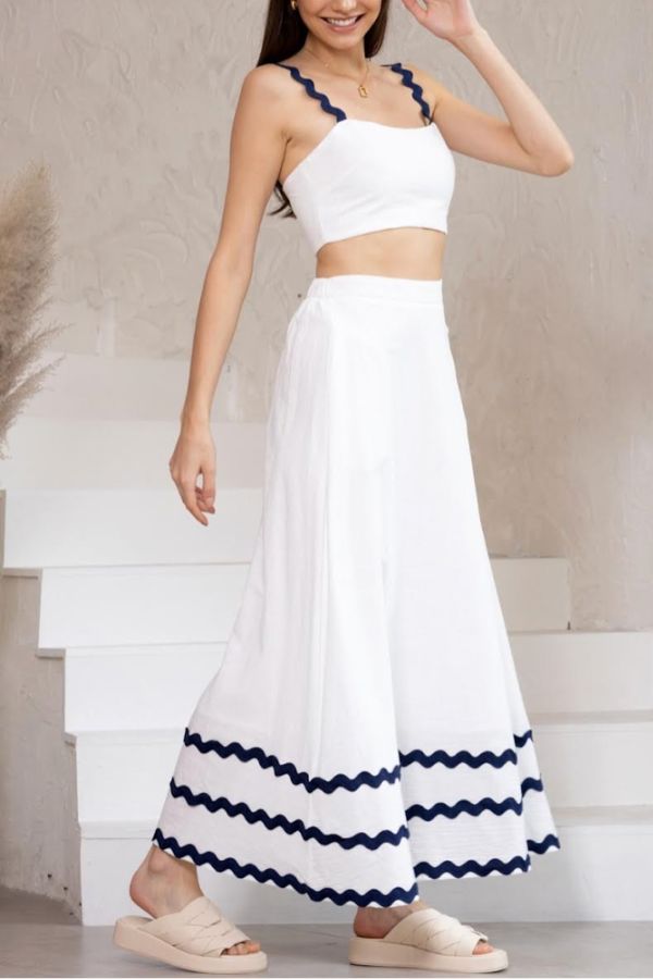 Samantha Skirt Top Set - White/Blue
