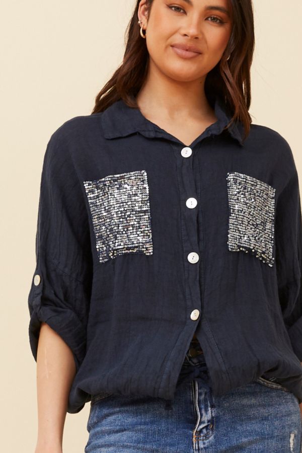 Lana Linen Shirt - Navy