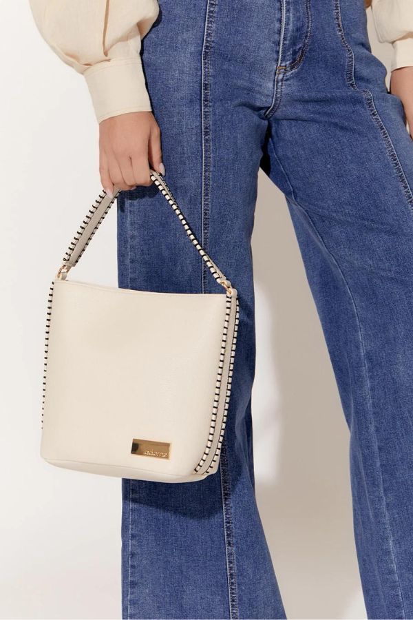 Fiona Blanket Stitch Bucket Bag - (Cream)