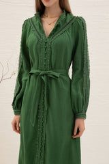 Asteria Long Sleeve Linen Dress - Green