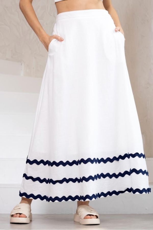 Samantha Skirt Top Set - White/Blue