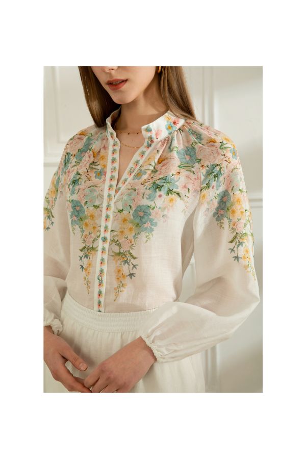 GDS Celeste Long Sleeve Linen Blouse - Mint
