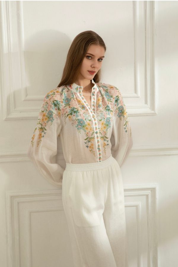 GDS Celeste Long Sleeve Linen Blouse - Mint