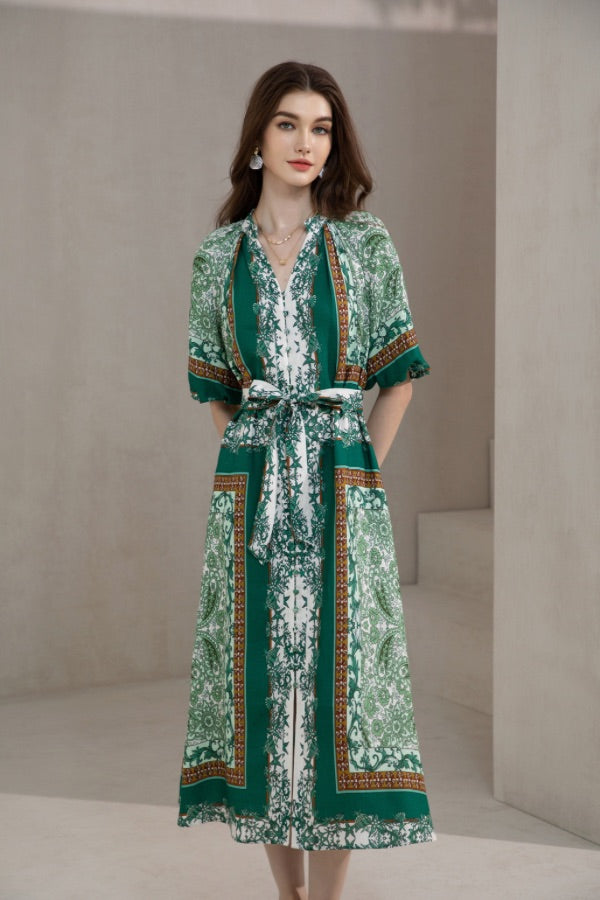 GDS Oceane Linen Long Dress - Green