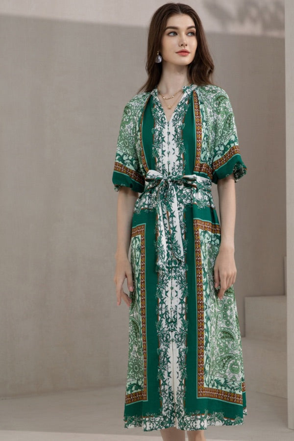 GDS Oceane Linen Long Dress - Green