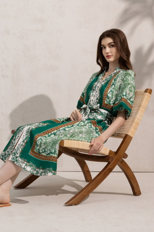 green emerald velvet dress Asteria Long Sleeve Linen Dress