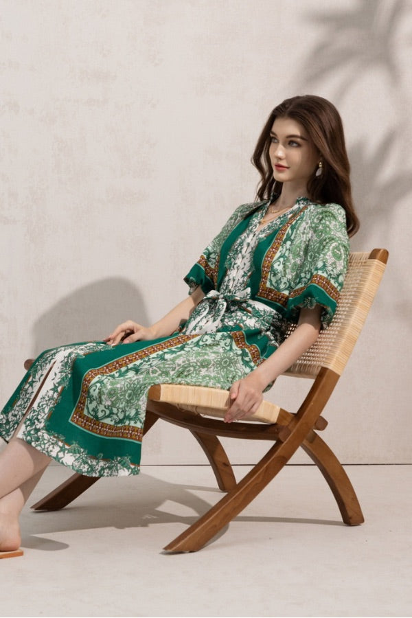 GDS Oceane Linen Long Dress - Green