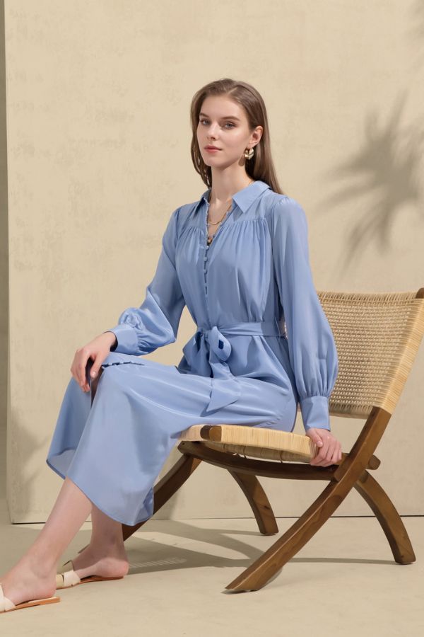 GDS Silk Peony Dress - French Blue