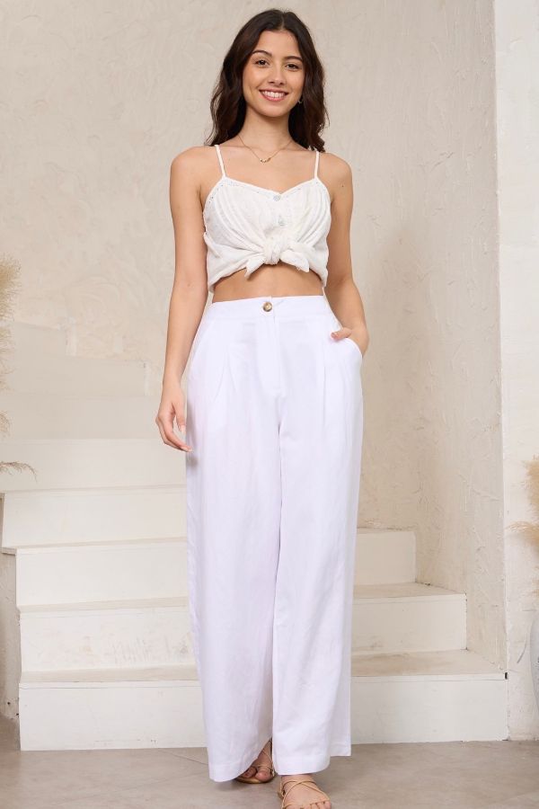 Vienna White Linen Pants