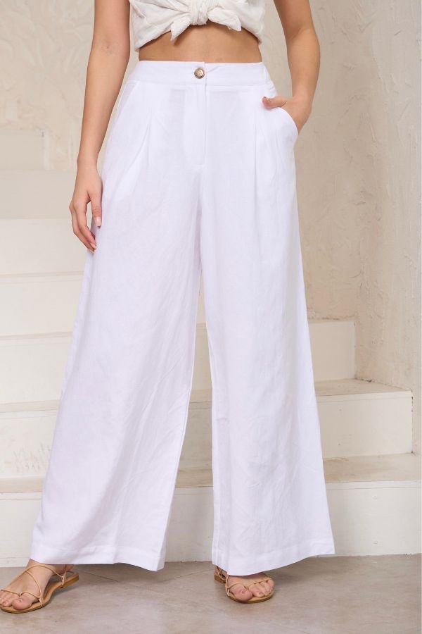Vienna White Linen Pants