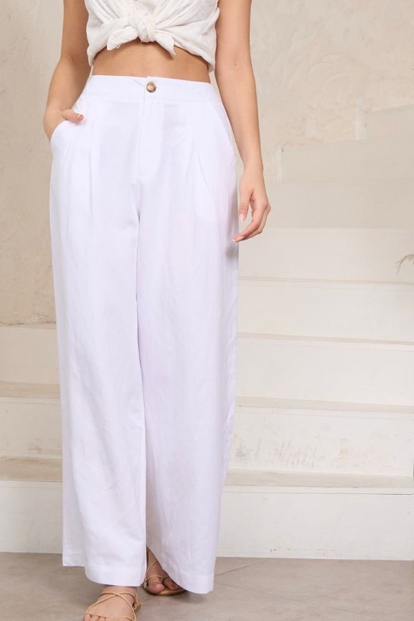 Vienna White Linen Pants
