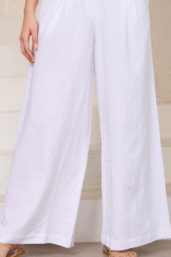 Vienna White Linen Pants