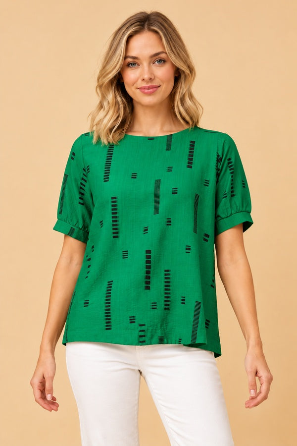 Anna Top - Green, blonde model, full view 1