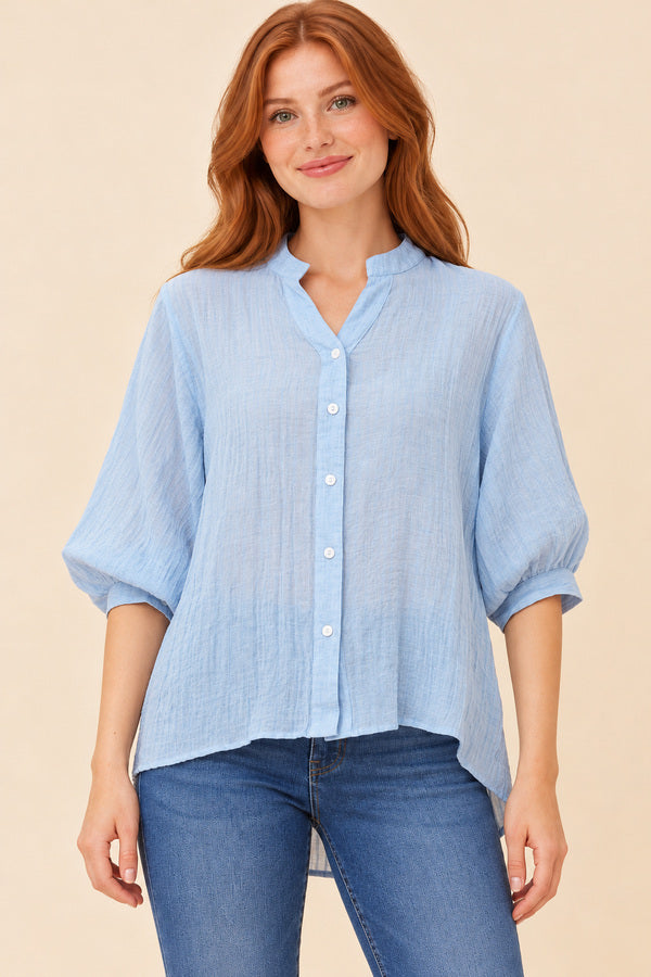 Belinda Shirt Light Blue – red-haired model, view 1