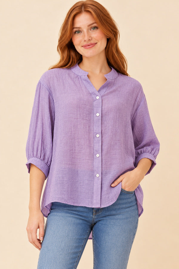 Belinda Shirt Lilac – red-haired model, view 2