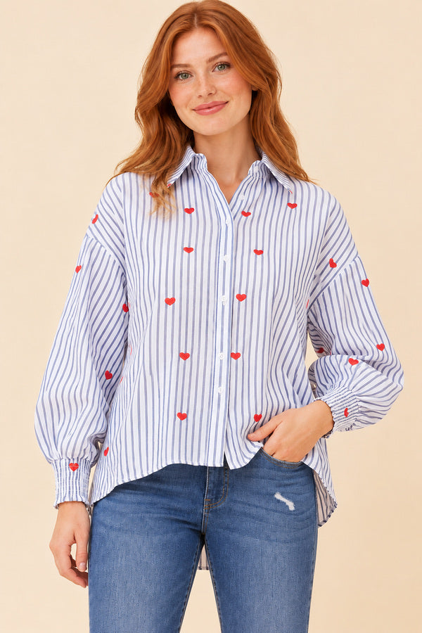 Cassandra Heart Shirt – red-haired model, view 2