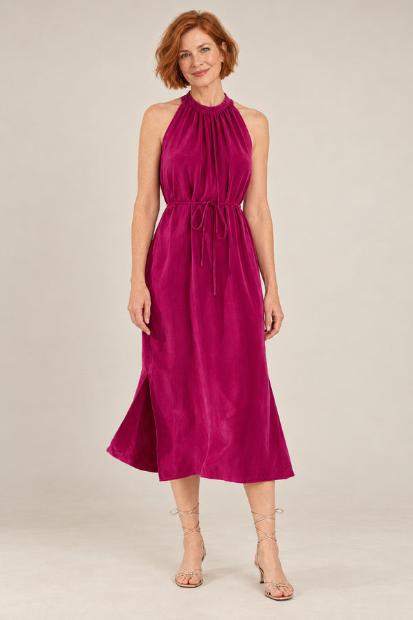 Cupro Dress - Plum – short red-haired model aged 55, view 1