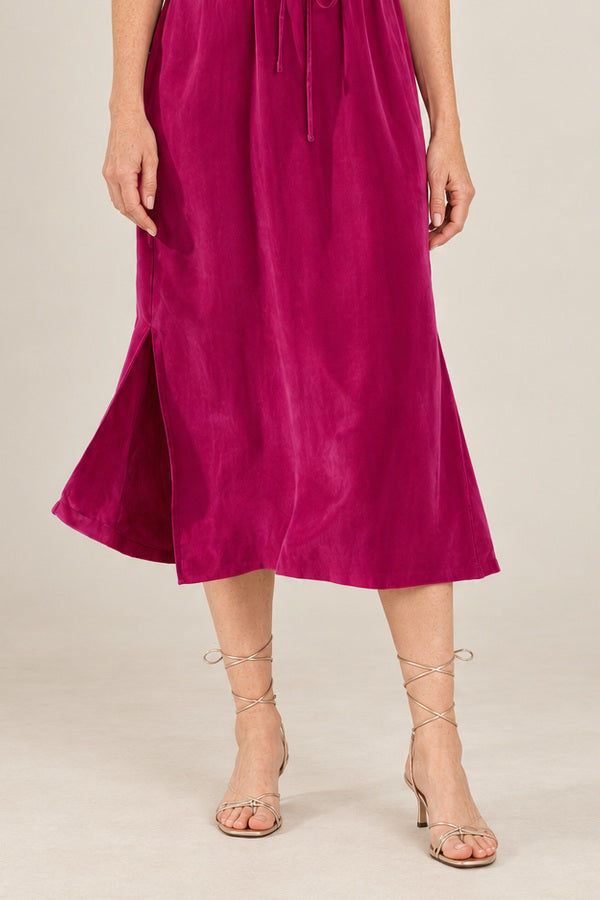 Cupro Dress - Plum – short red-haired model aged 55, view 5