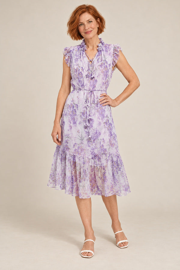 Mallory Silk Long Dress - Lilac – short red-haired model aged 55, view 2
