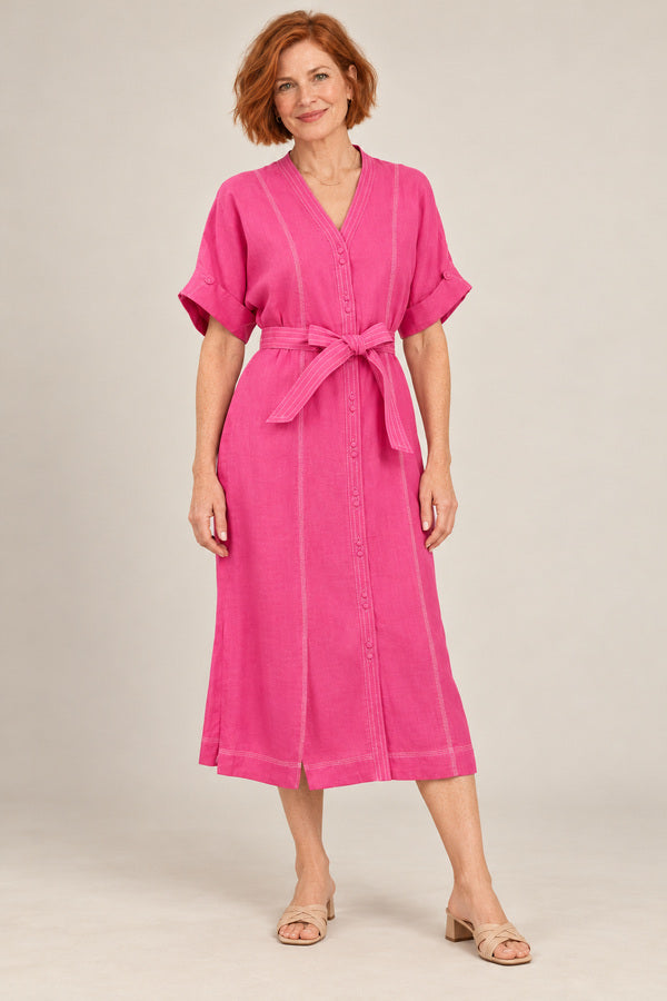 Sabine Linen Dress - Pink – short red-haired model aged 55, view 1