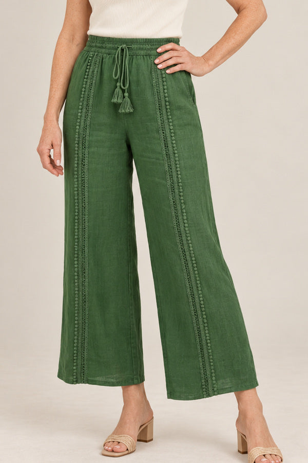 Asteria Linen Pants - Green – short red-haired model aged 55, view 4