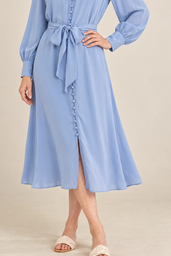 GDS Silk Peony Dress - French Blue – short red-haired model aged 55, view 4
