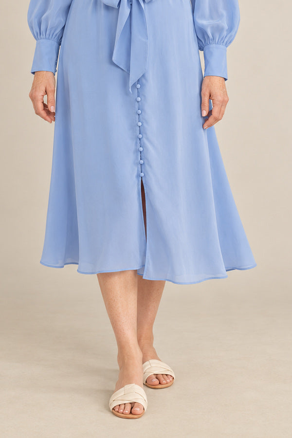 GDS Silk Peony Dress - French Blue – short red-haired model aged 55, view 5