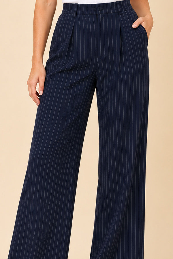 Pippa Pinstripe Pants – short red-haired model, view 4