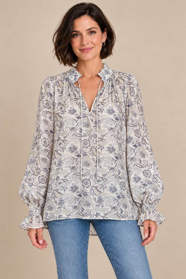Sandra Longsleeve Print Top – short brunette model, view 1