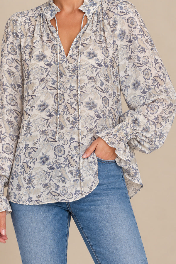 Sandra Longsleeve Print Top – short brunette model, view 4
