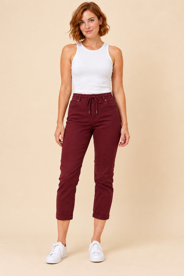 Silvia Jogger Pant - Burgundy – short red-haired model, view 1