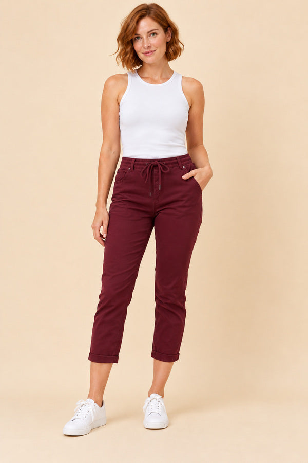 Silvia Jogger Pant - Burgundy – short red-haired model, view 2