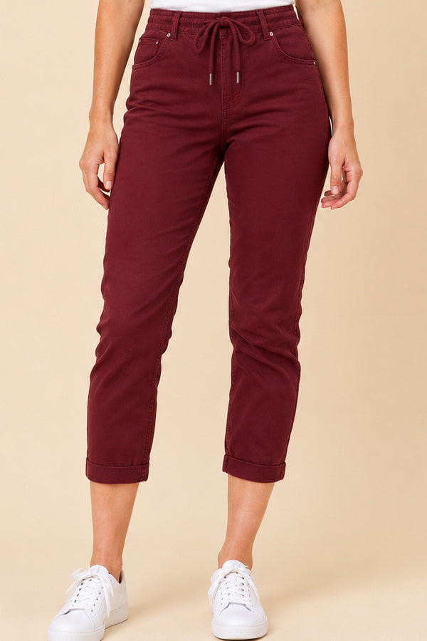 Silvia Jogger Pant - Burgundy – short red-haired model, view 3