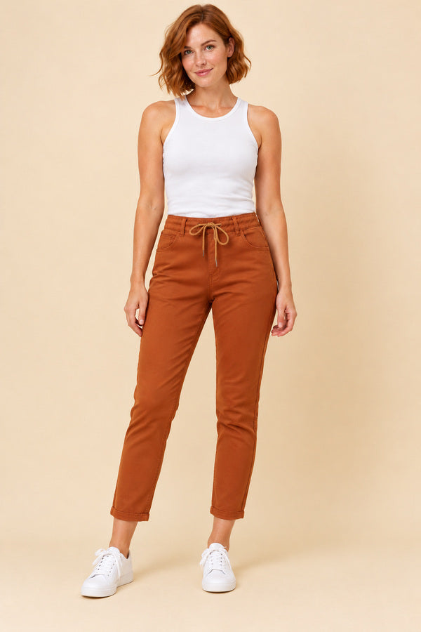 Silvia Jogger Pant - Burnt Orange – short red-haired model, view 1