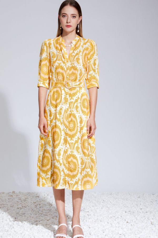 Abyss Midi Linen Dress - Mustard/Yellow