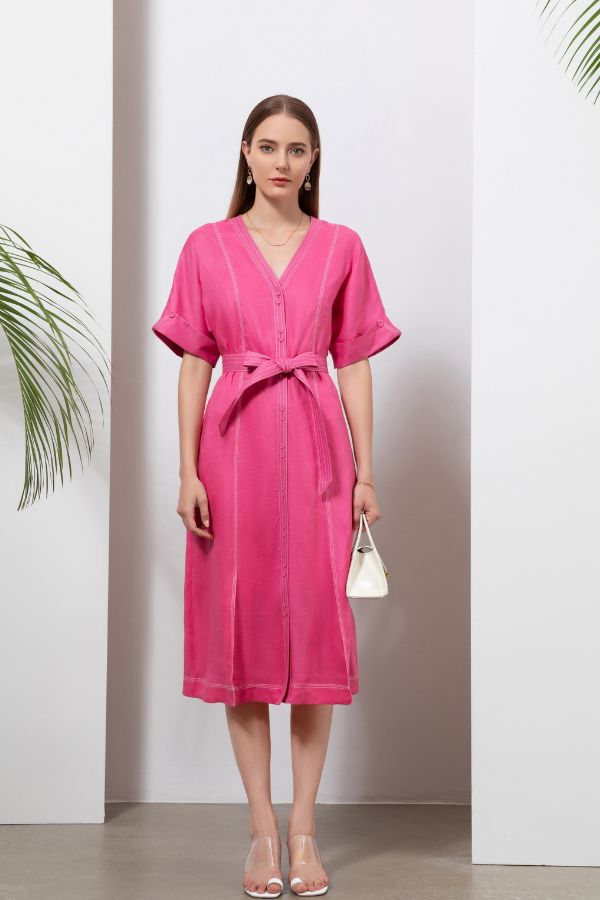 Sabine Linen Dress - Pink