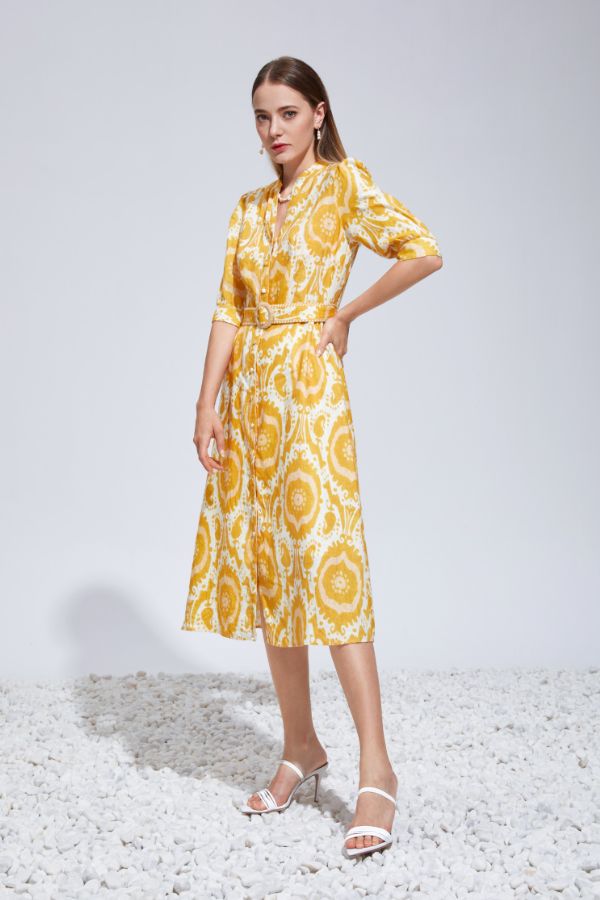 Abyss Midi Linen Dress - Mustard/Yellow