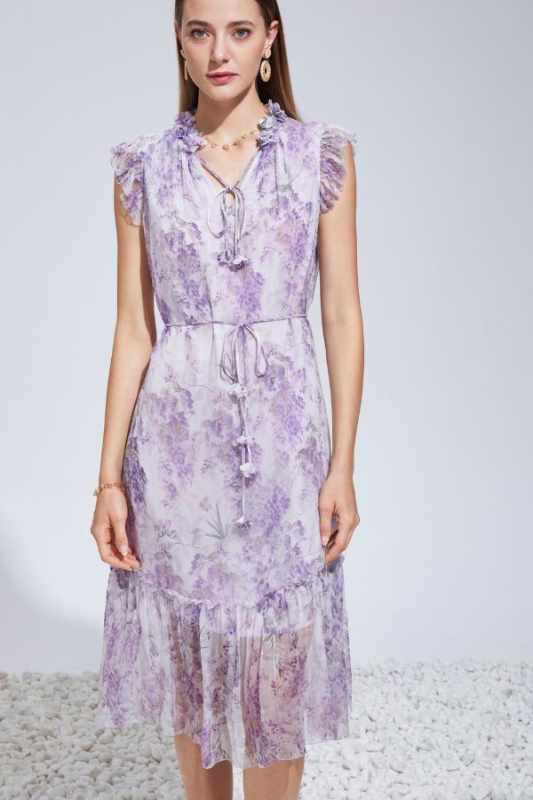Mallory Silk Long Dress - Lilac