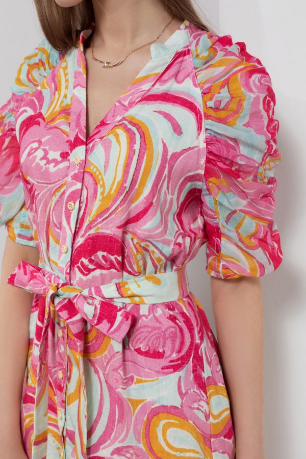 Oliviane Short Linen Dress - Pink