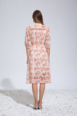 Serena Embroidery Midi Dress - Salmon Pink
